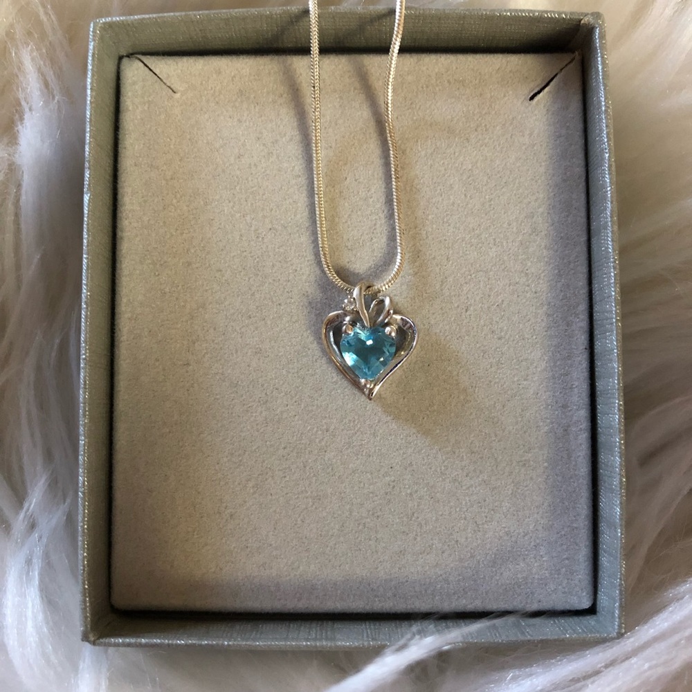 10K White Gold Blue Topaz Diamond Accent Pendant